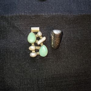 Turquoise & Crystal Pendant with Silver Ring combo